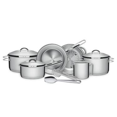 Imagem de Jogo Panelas Solar Inox 6 Peças Fundo Triplo Colher e Pegador Tramontina