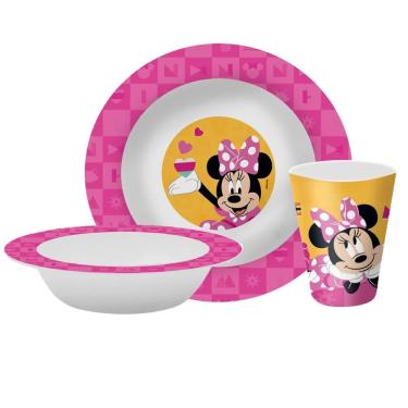 Imagem de Jogo Refeição Infantil Disney 3 Peças Prato, Tigela e Copo Princesas, Minnie, Mickey e...