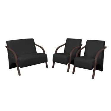 Imagem de Conjunto Poltronas Vênus Braços Madeira material sintético Preto - D S