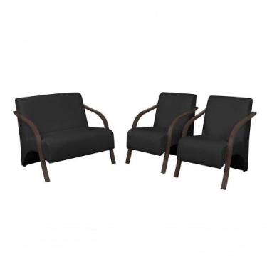 Imagem de Conjunto Poltronas Vênus Braços Madeira material sintético Preto - D S
