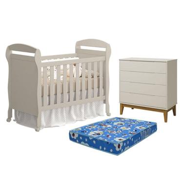 Imagem de Berço Americano Danny Com Colchão Ortobom E Cômoda Gaveteiro Elfe Classic Areia Acetinado Amadeirado - Reller