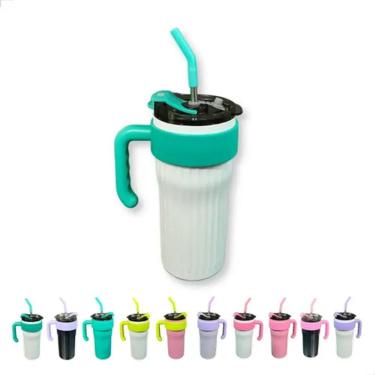 Imagem de Copo Térmico com Canudo Quencher Inox Virginia para Manter Bebidas Quentes Ou Geladas em Aço Inoxidável com Alça e Tampa