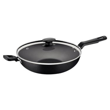 Imagem de Wok Tramontina Loreto Em Alumínio Antiaderente Starflon Max Com Tampa De Vidro 28 Cm 3,3 L