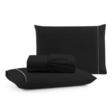 Imagem de Jogo de Lençol Casal Padrão Premium Soft 600 Fios Micropercal Preto Po