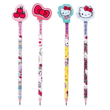 Imagem de Kit 4 Lápis HB com Borracha na Ponta Leonora Hello Kitty Traços Precisos e Macios Conju...
