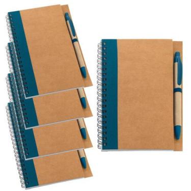 Imagem de Kit 5x Caderneta Ecológica 13x18cm 60 Folhas Sem Pauta com Caneta Azul