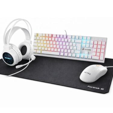 Imagem de Kit gamer White Teclado Mecânico Mouse 12400DPI headset - OEM