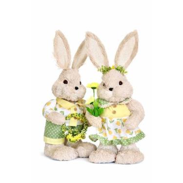 Imagem de Casal De Coelhos Em Palha - 60cm - Tokdacasa