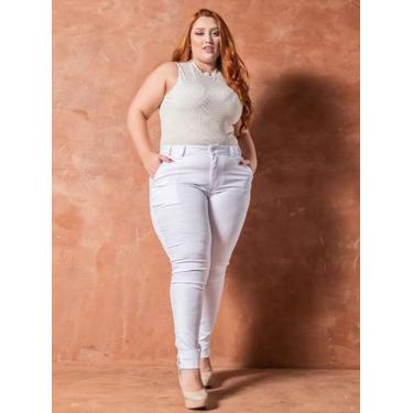 Imagem de Calça Branca Plus Size Feminina em Sarja Básica Casual - Bivik Jeans, 