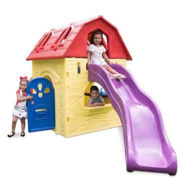 Imagem de Playground Infantil Play House Dois Andares com Escalada Escorregador em Onda e Pia Azul Xalingo Brinquedos