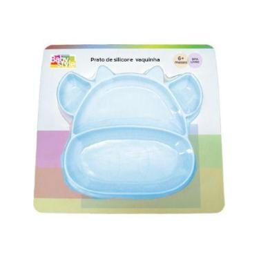 Imagem de Prato infantil em silicone no formato de vaquinha - Tapuzim, Azul