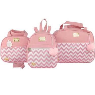 Imagem de Kit Bolsa de Maternidade 3 Peças Chevron Menina - LET BABY BOLSAS DE M