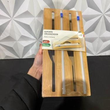 Imagem de Suporte organizador e cortador de papel alumínio filme pvc de cozinha 