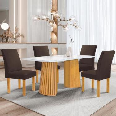 Imagem de Conjunto Mesa Stella Ripada 120cm com 4 Cadeiras Canela Tampo Smart Pl
