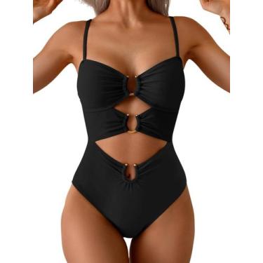 Imagem de Maiô Monokini Eomenie Preto com Recortes e Argolas Metálicas