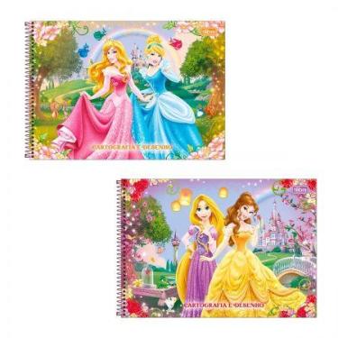 Imagem de Caderno espiral capa dura cartografia 80 folhas Princesas - Tilibra