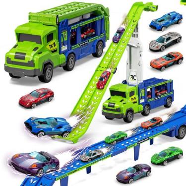 Imagem de Caminhão transportador 3 em 1 BainGesk com 6 carrinhos de metal