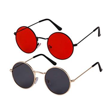 Imagem de Óculos de sol SORVNIO redondo retrô masculino feminino vintage pequeno círculo vermelho preto estilo hippie, Prata, P