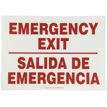 Imagem de Accuform Sinais SBMADM510MVS Adesivo Vinil Espanhol Bilingue Letreiro, Lenda "Emergency SAIT/Salida DE EMERGENCIA", 25,4 cm de comprimento x 35,5 cm de largura x 0 cm de espessura, vermelho sobre branco