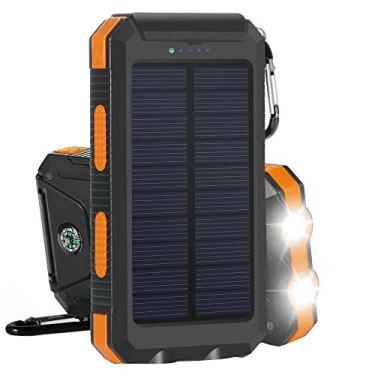 Imagem de Carregador de energia solar de 10.000 mAh, carregador portátil de bateria externa de 10.000 mAh, 2 portas de saída USB, com lanterna e bússola