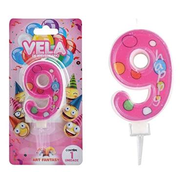 Imagem de Vela De Aniversário Número 9 - Cor Rosa Happy