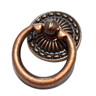 Imagem de 10 peças de anel de gaveta de cobre vermelho puxadores decorativos vintage puxadores de orifício único antigo bronze para armário de móveis armário cômoda caixa de madeira (diâmetro do disco: 3,5 cm,