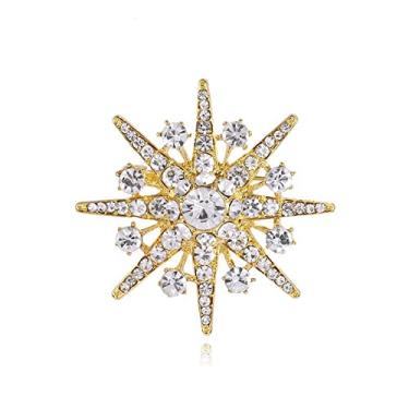 Imagem de jinyi2016SHOP Broche feminino de estrela brilhante cristal floco de neve lapela broches de joias modernas para mulheres acessório de fantasia (cor de metal: prata)