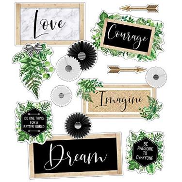 Imagem de Schoolgirl Style Conjunto de mini quadro de avisos Simply Boho — citações e placas inspiradoras, detalhes de vegetação, leques e recortes de flecha, decoração de escola em casa ou sala de aula (26