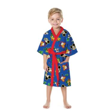 Imagem de Roupão Mickey Infantil Aveludado Quimono Azul Lepper