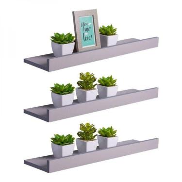Imagem de Kit 3 Prateleiras Porta Quadros 80 x 15cm Cinza Claro Invisível