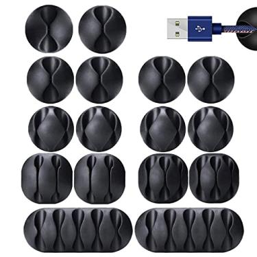 Imagem de Hlily Clips de cabo Pacote de 16 suportes de cabos adesivos pretos Gerenciamento de cabos ideais para organização de fios de cabo-escritório doméstico mesa de cabeceira mesa de cabeceira