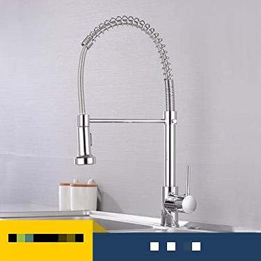 Imagem de Torneira de cozinha estilo primavera preta montada em 360 graus rotação pia torneira misturador quente e frio pull down pulverizador torneiras, cromo (alta), China