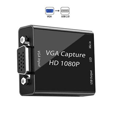 Imagem de Placa de captura VGA, dispositivo de captura VGA para USB com suporte de entrada de microfone Full HD 1080P vídeo para jogos, streaming, ensino, videoconferência e transmissão ao vivo