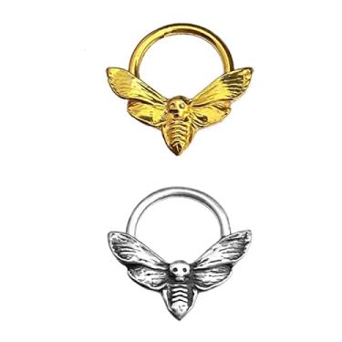 Imagem de 2 peças piercing de moda única feminina em liga de mariposa em forma de C anel de nariz dourado e prata, Metal, Sem pedras preciosas