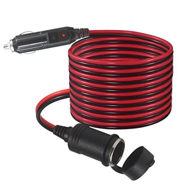 Imagem de SPARKING Cabo de extensão para isqueiro de carro de 12 pés 12 pés – Macho tomada para tomada fêmea 16AWG Cabo de extensão resistente com luzes LED para bomba de pneu, compressor de ar (12FT)