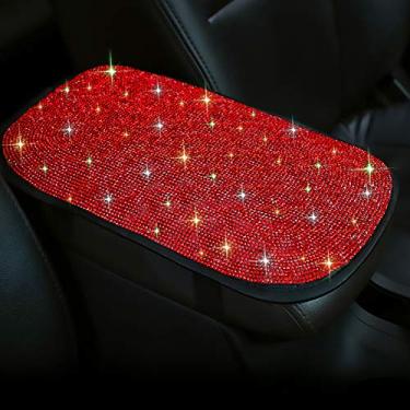 Imagem de OTOSTAR Bling Bling Bling Capa para apoio de braço de carro com cristal brilhante para console central de carro, almofada universal para descanso de braço e acessórios para decoração interior do carro (vermelho)
