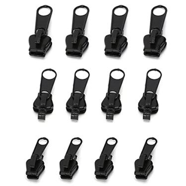 Imagem de Deslizadores de z¨ªper,12 pe?as kit de reparo de cabe?a de z¨ªper de metal universal puxa substitui??o para jaquetas DIY cal?as jeans casacos carteiras(Black), Z¡§aper Universal de casaco Cabe?a Co
