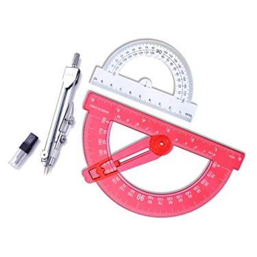 Imagem de Bússola de desenho e transferidores de matemática de plástico 180 graus, transferidor de braço oscilante de 15 cm e transferidor pequeno de 10 cm, conjunto de 3 peças de matemática de geometria de est