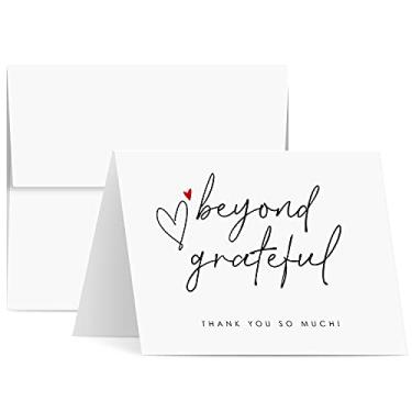 Imagem de Cartões Beyond Grateful Thank You So Much com pequeno coração vermelho, elegante dobra para casamento, Natal, Dia dos Namorados, chá de panela, aniversário – branco por dentro | 10,8 x 14 cm | 25 por pacote