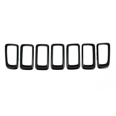 Imagem de TOTMOX Acessórios de carro preto cromado grade frontal furo de ventilação moldura guarnição grade guarnição inserção de moldagem, compatível com Jeep Compass 2011-2016, substituir 68109865AA, cromado/preto, 7 peças