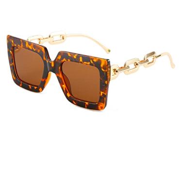 Imagem de Óculos de sol femininos masculinos vintage quadrados de simplicidade clássica com design de pernas de corrente de metal óculos de sol superdimensionados com listras verdes sombras, chá de leopardo, tamanho único