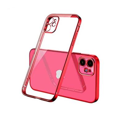 Imagem de Capa transparente de silicone com moldura quadrada para iPhone 11 12 13 14 Pro Max Mini X XR 7 8 Plus SE 3 Capa traseira transparente, vermelha, para iphone 6 6s plus