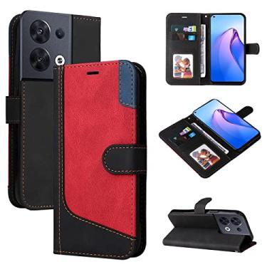 Imagem de Capas de telefone com costura colorida retrô Oppo Reno8 5G capa de couro com compartimentos magnéticos para cartões de visita carteira clipe suporte para telefone Oppo Reno8 5G capas (preto, Oppo Reno8 5G)