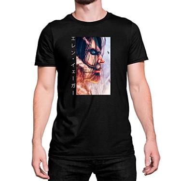Imagem de Camiseta Algodão Attack on Titan Eren Yeager Cor:Preto;Tamanho:GG