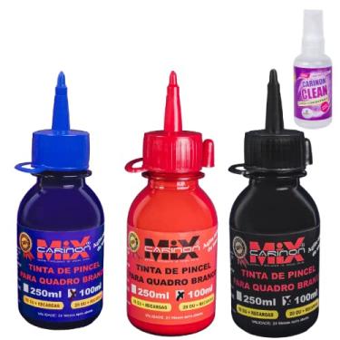 Imagem de Kit 3 Tinta para Pincel Marcador de Quadro Branco Caneta Tinteiro 100ml + Limpador de quadro branco 60ml