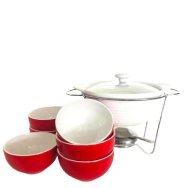 Imagem de Rechaud Porcelana Redondo E 6Un Bowls Vermelho Porcelana 7Pcs - Dynast