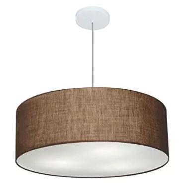 Imagem de Lustre Pendente Cilíndrico Cúpula Tecido 60x21 cm, Vivare Iluminação, Pendente4079 LC, Café, Grande