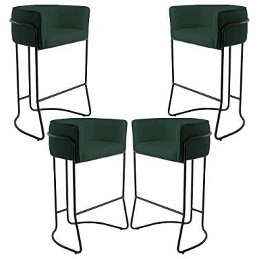 Imagem de Kit 04 Banquetas Decorativas Fixa Base de Aço Preto Betina D02 Linho Verde Musgo C-117 - Lyam Decor