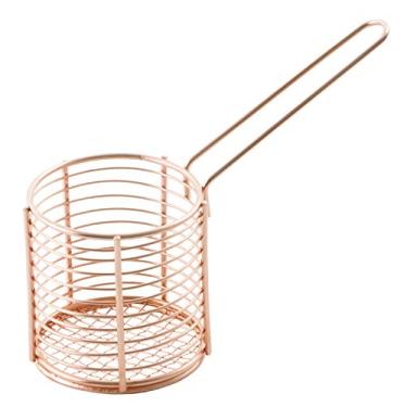 Imagem de Mimo Style Mini Cestas de Batatas Fritas, Redondo de Aço Inoxidável Bronze para Servir, Onion Rings, Snacks Fritos Utensílios de Cozinha com Suporte de Cesta de Fritadeira, Elegante e Moderno