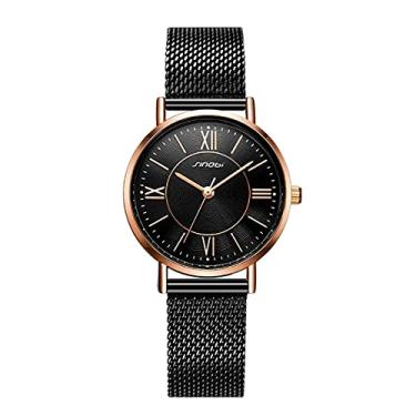 Imagem de Relógio Feminino Preto/Dourado Luxo Simples Aço Inoxidável Clássico Relógio de Pulso (C1)